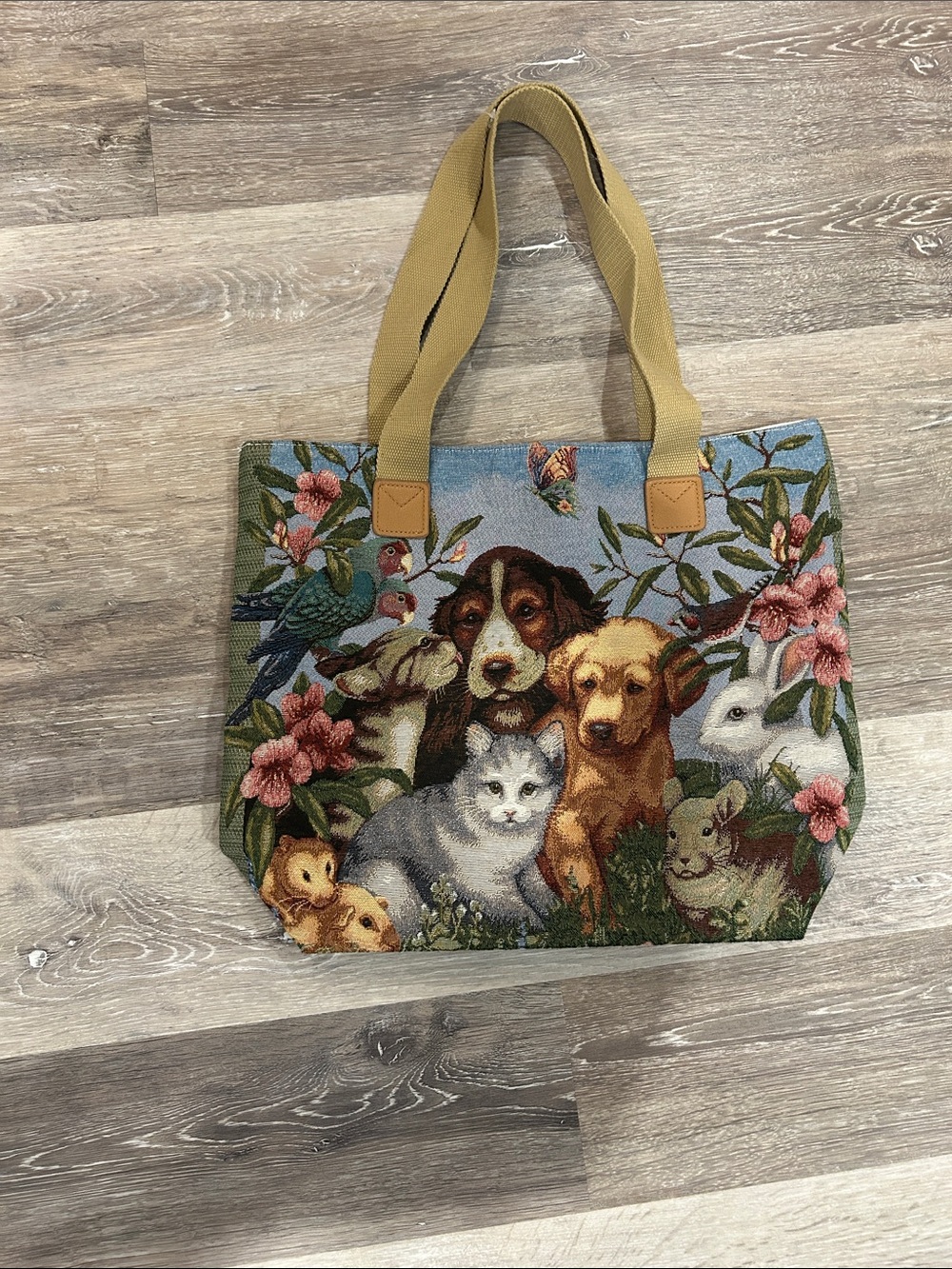 Pet Portrait Tapestry Tote Bag in Beige with Animal Design